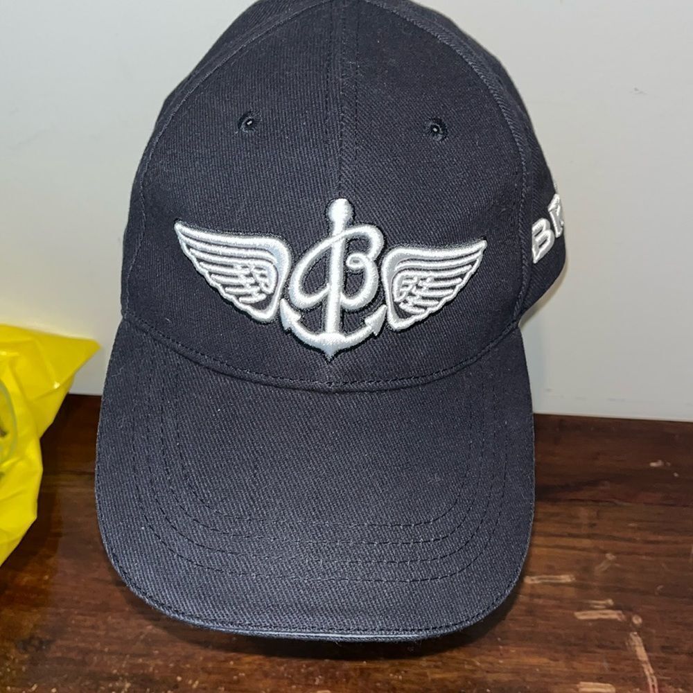Breitling Watch Dark Navy Blue Cap Hat with White Raised Letter Writing & Logo